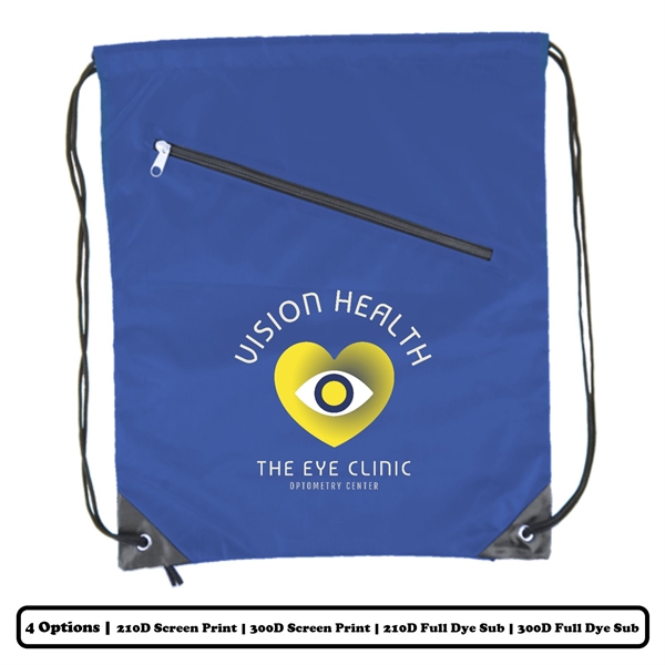 Slant-Zip Polyester Drawstring Bag w/ Custom Logo 2