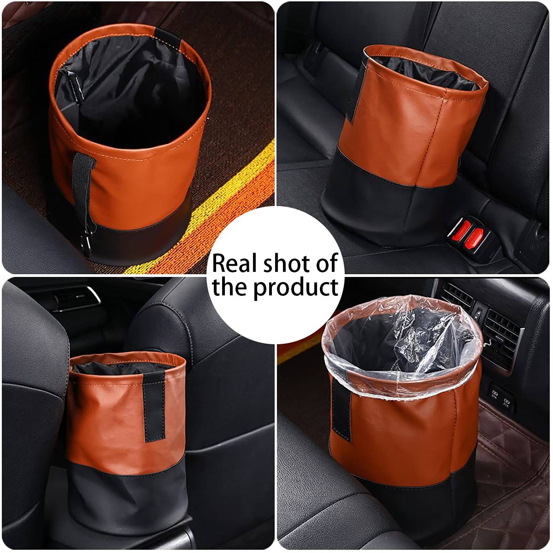 Foldable Synthetic Nappa Leather Car Trash Can w/ Hook 5