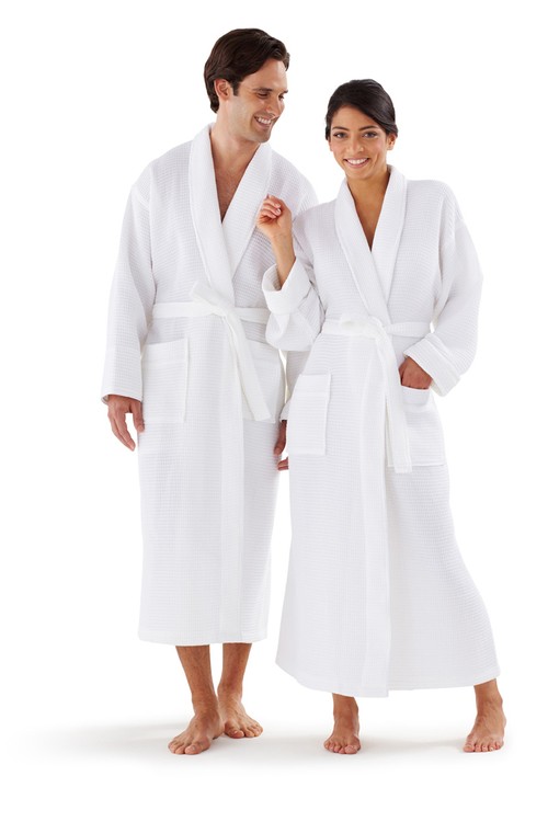 Basic Shawl Collar Waffle Unlined Bathrobe w/Piping 5