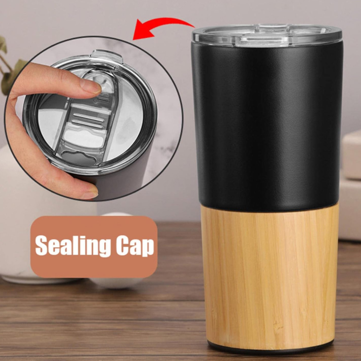 17Oz. Bamboo Base Stainless Steel Tumbler with Custom Logo 4