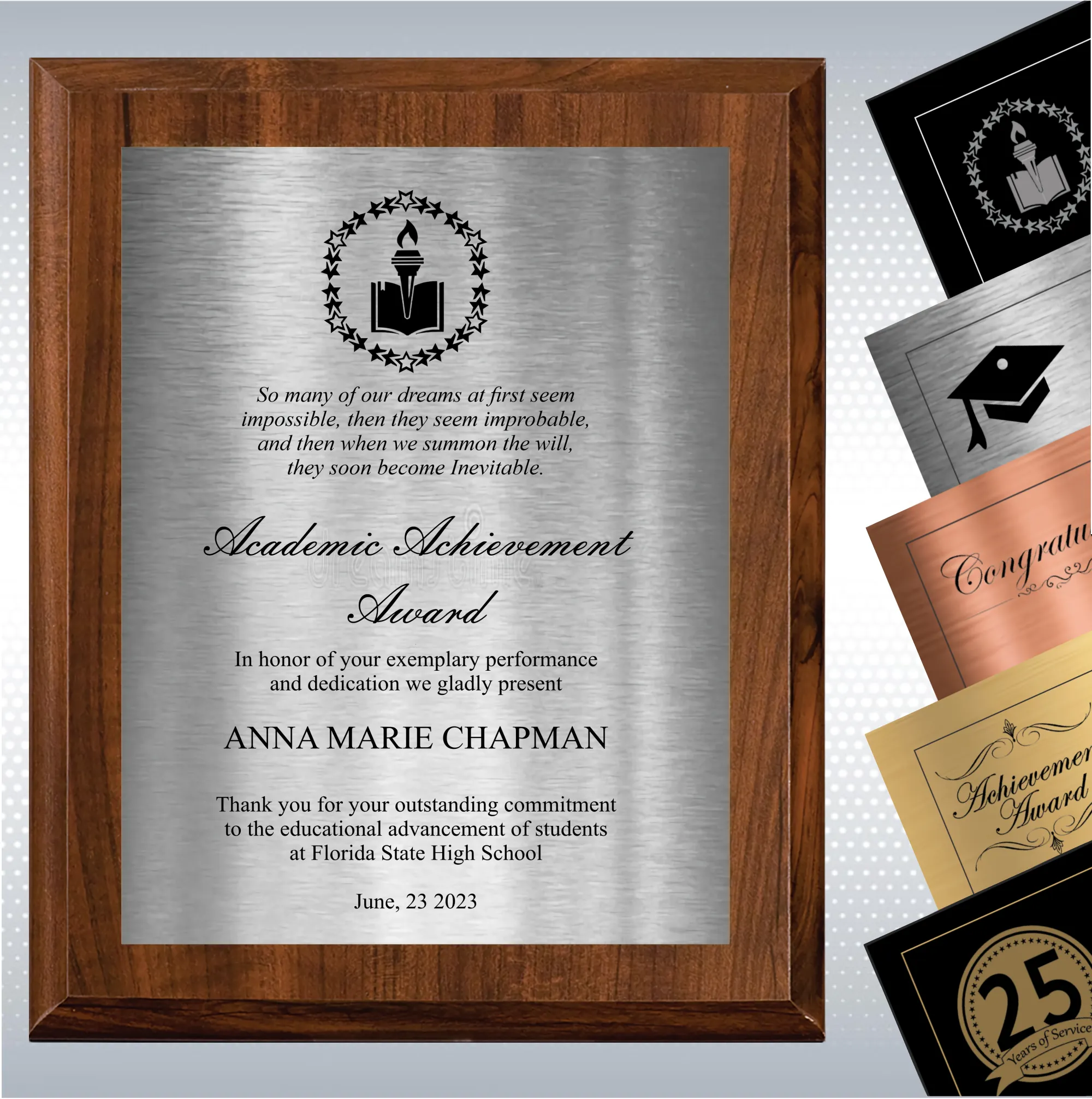 Cherry Finish Academic Achievement Plaque Gift Award 2