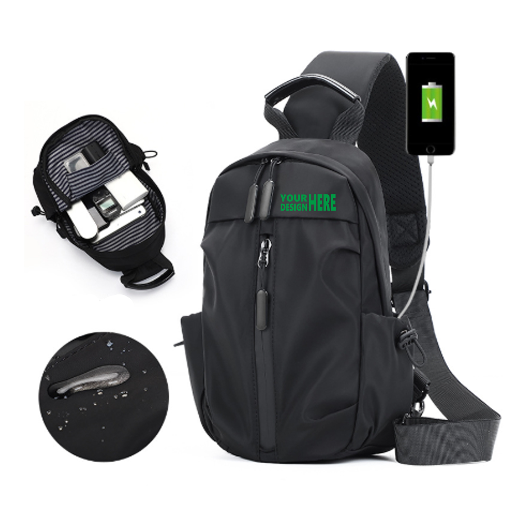 MOQ 50 USB Charging Business Crossbody Bag Waterproof Nylon for Outdoors 2