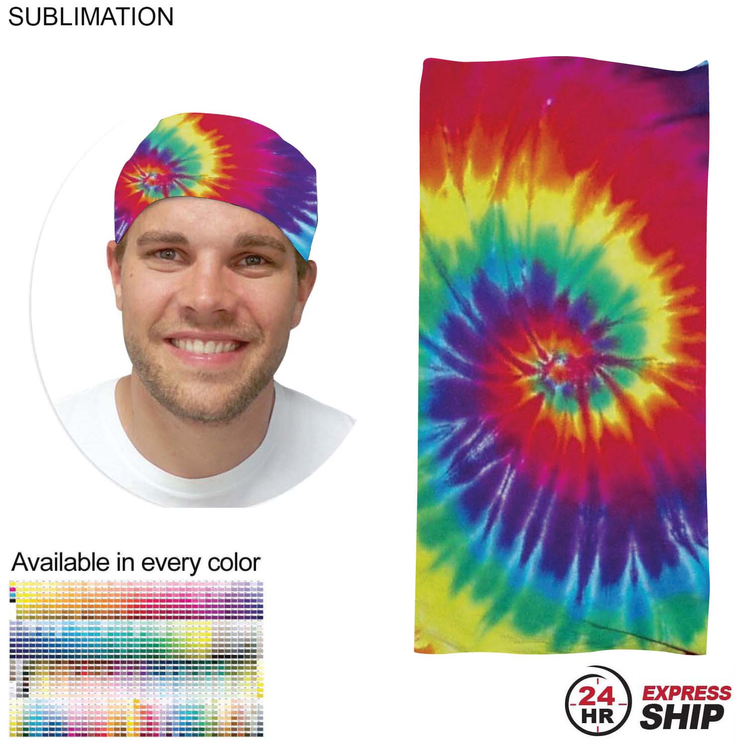 24 Hr Express Ship - Sublimated BEST VALUE Lightweight Seamless Tubular Sports Headwear 1