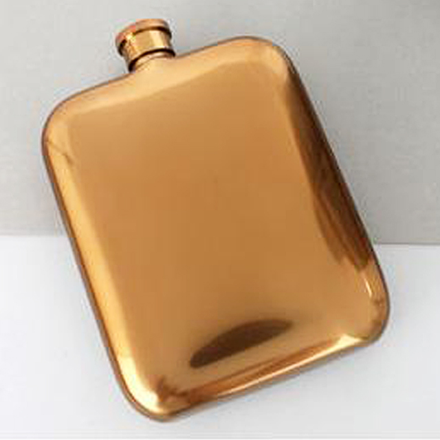 Gold Color Mirror Finished Hip Flask 6oz 7