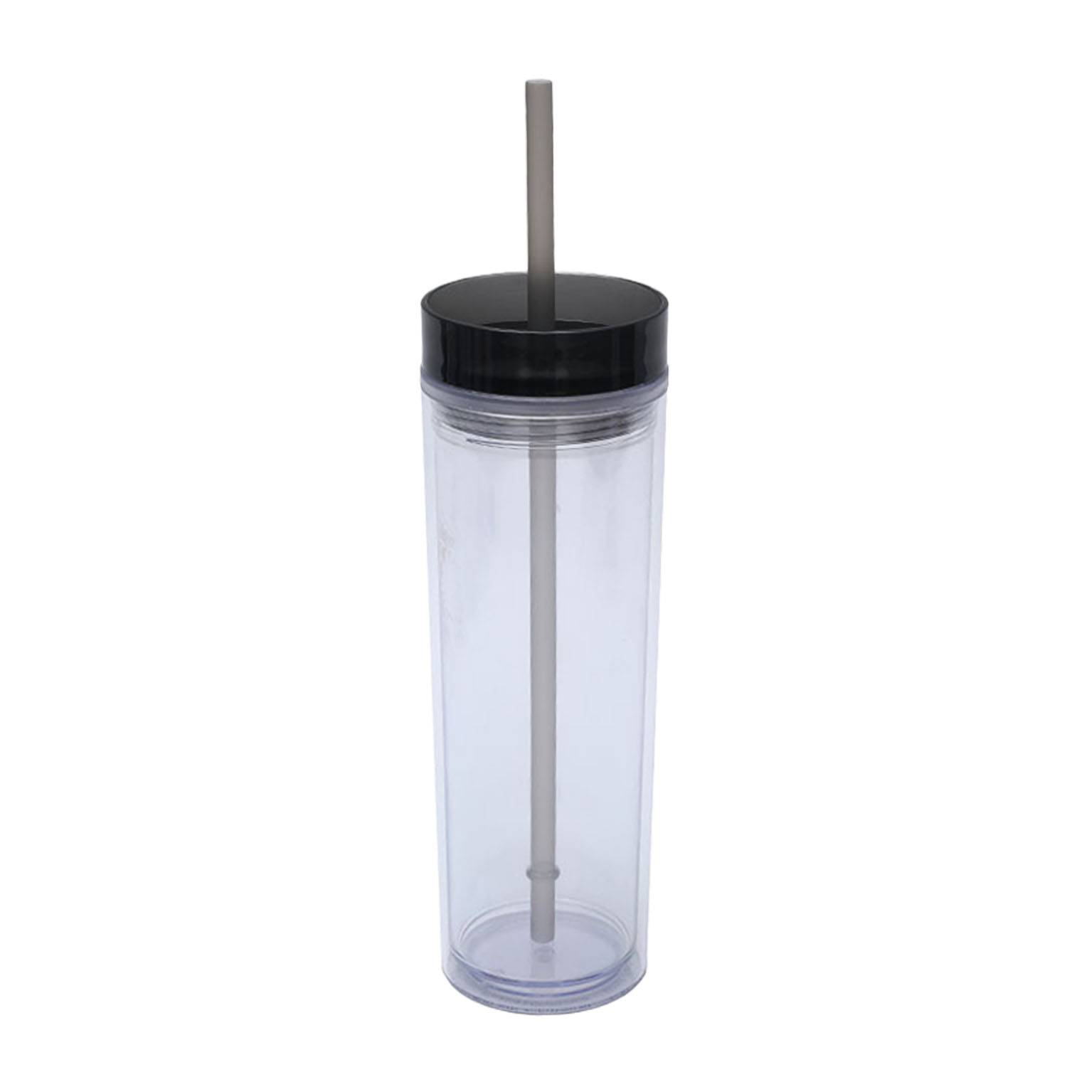 16oz Clear Double-Walled Plastic Tumbler w/ Straw 3