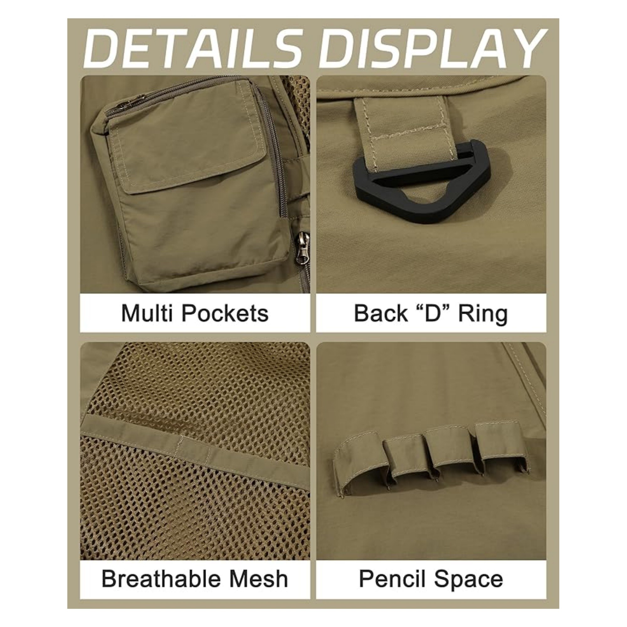 Mens Hooded Mesh Multiple Pockets Traveling Vest 5