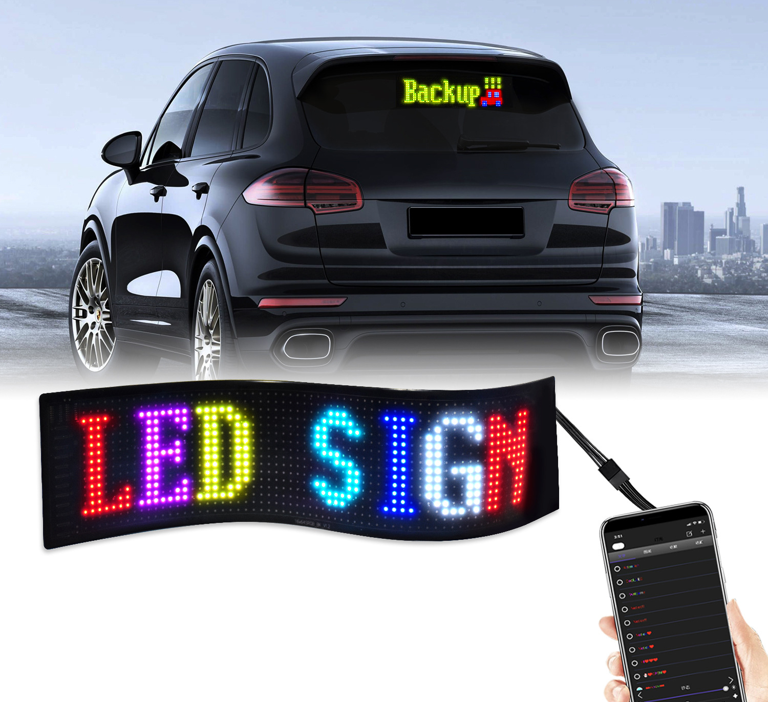 19" LED Screen Soft Blue Tooth Car Sign Pixel 2