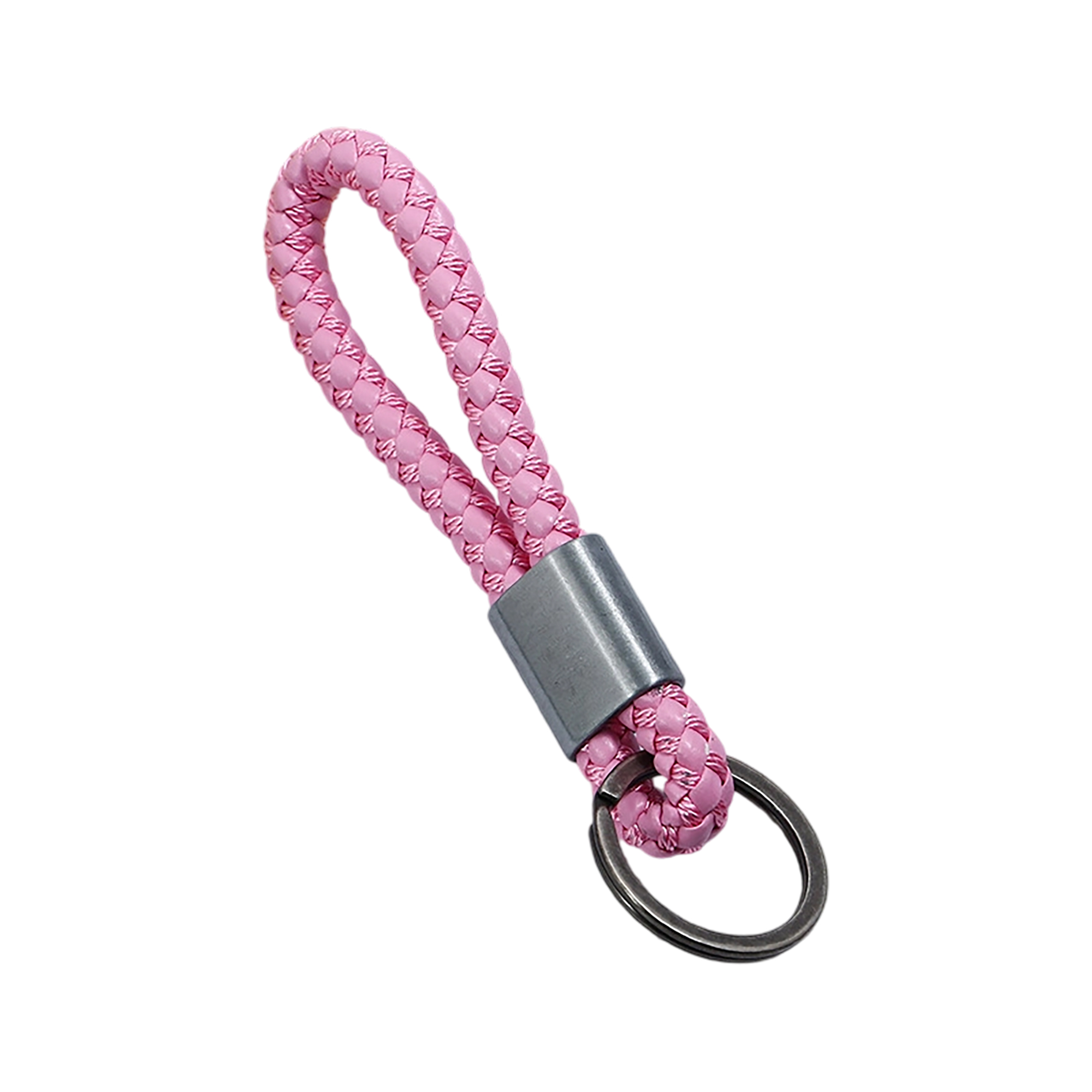 Woven Leather Rope Key Ring With Metal Body 5" Length 7