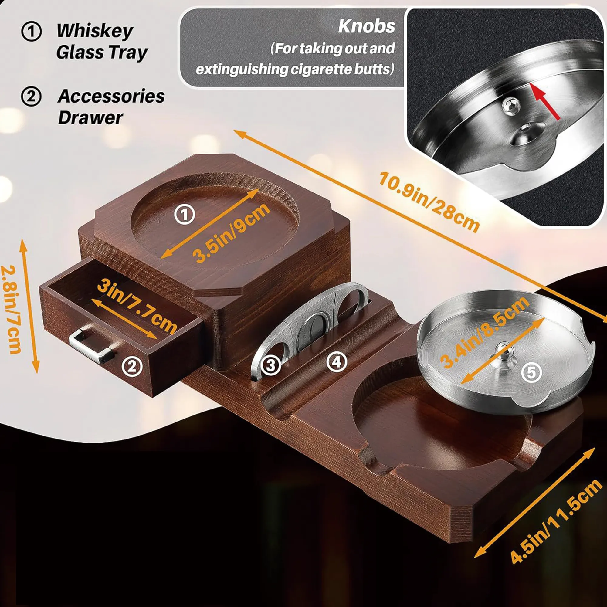 Wooden Cigar Case Humidor Ashtray Set With Cutter Office 1