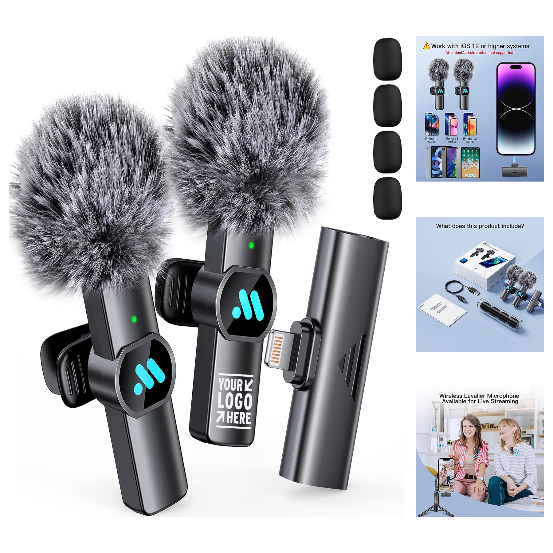 2pcs iPhone iPad Video Recording Lavalier Wireless Microphone
