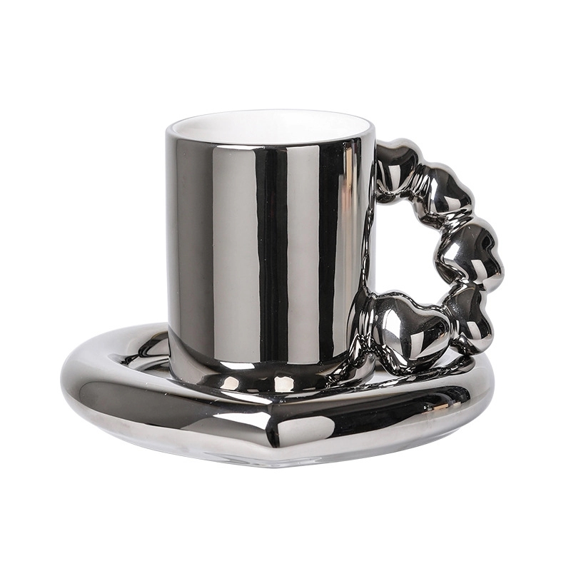 Custom 10 OZ. Ceramic Tea Cup Coffee Mug with Saucer Set 8