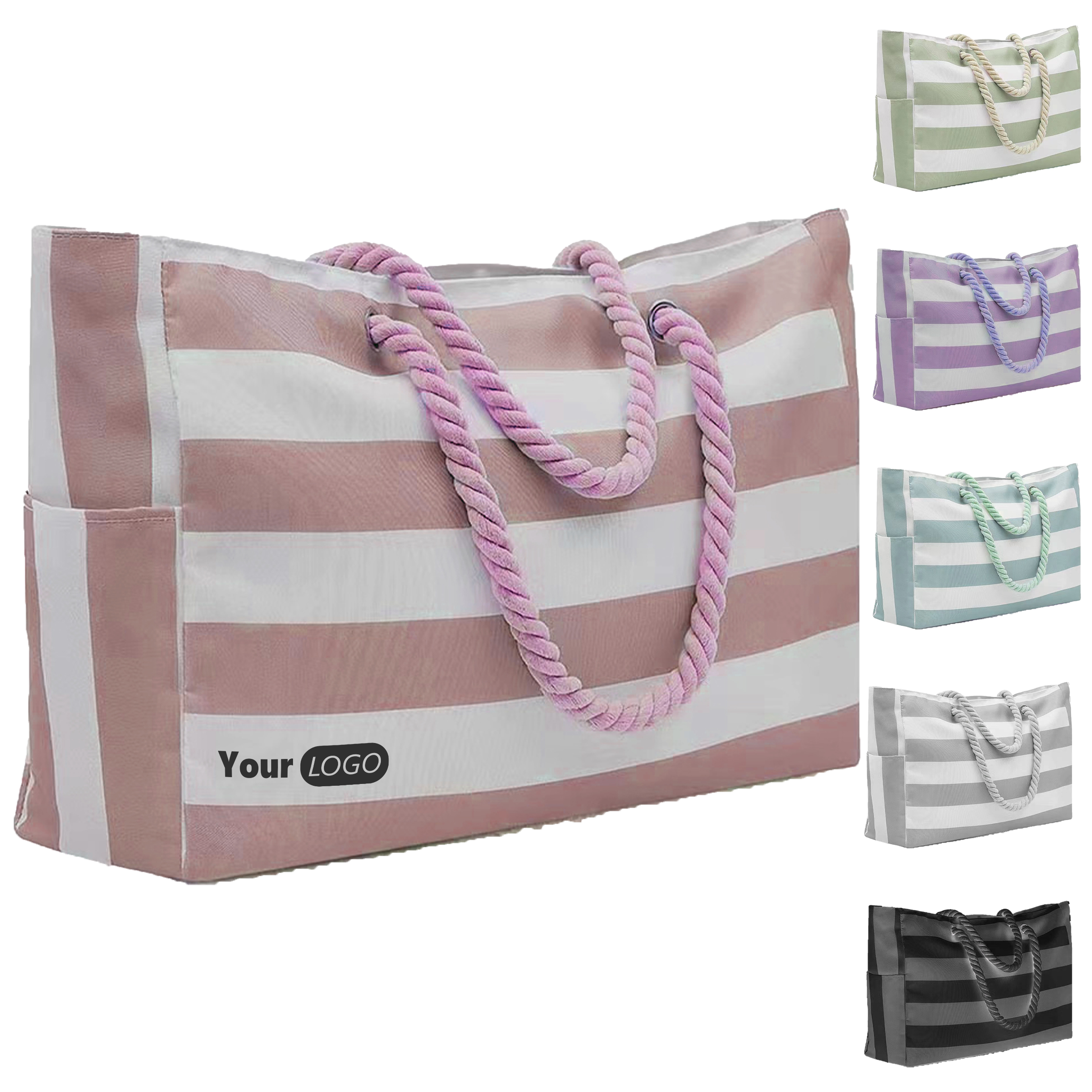 Polyester Durable Striped Beach Tote, custom tote bag with logo imprint 4