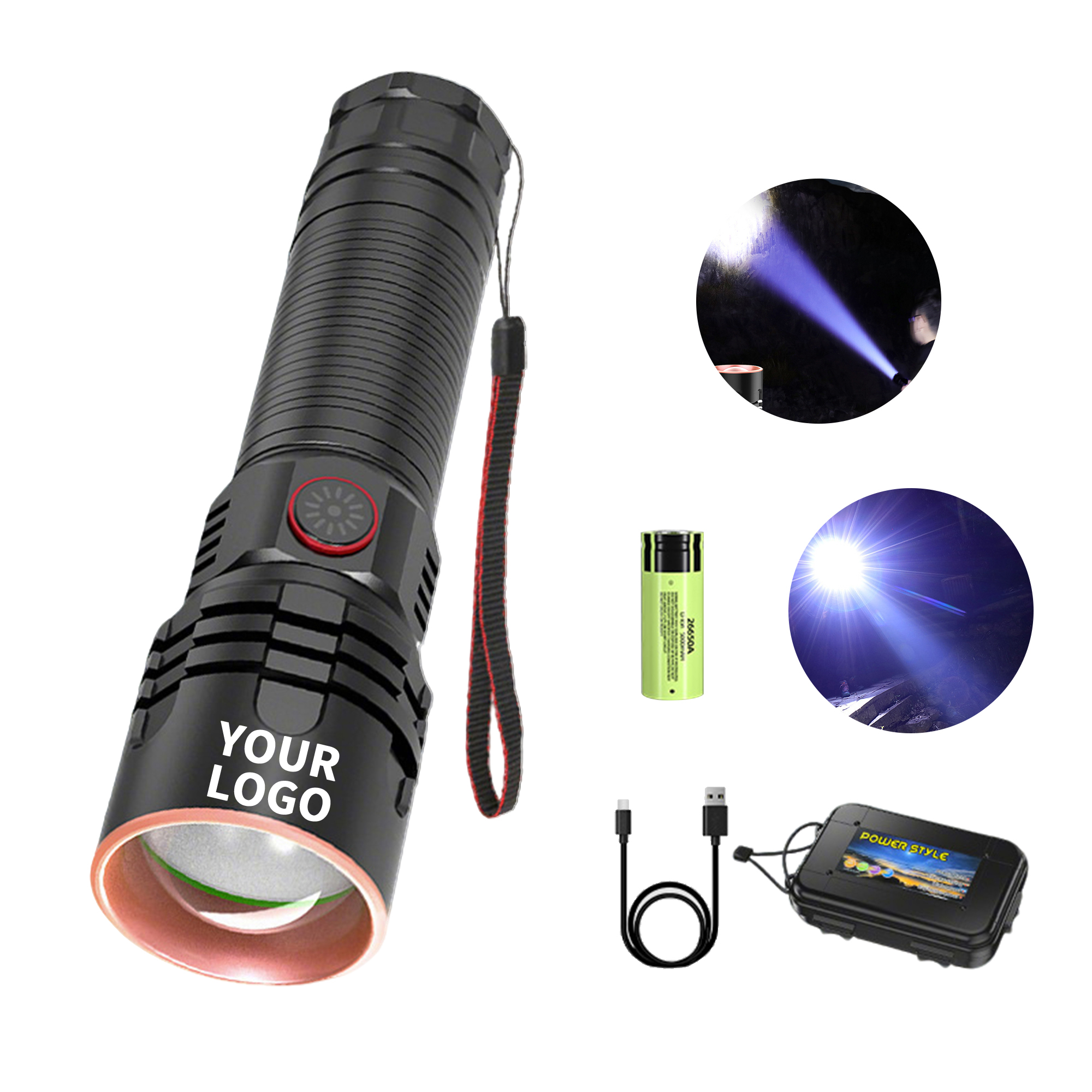 Rechargeable Zoom Flashlight With Three Mode Output 5.9" Length X 1.6" Width 1