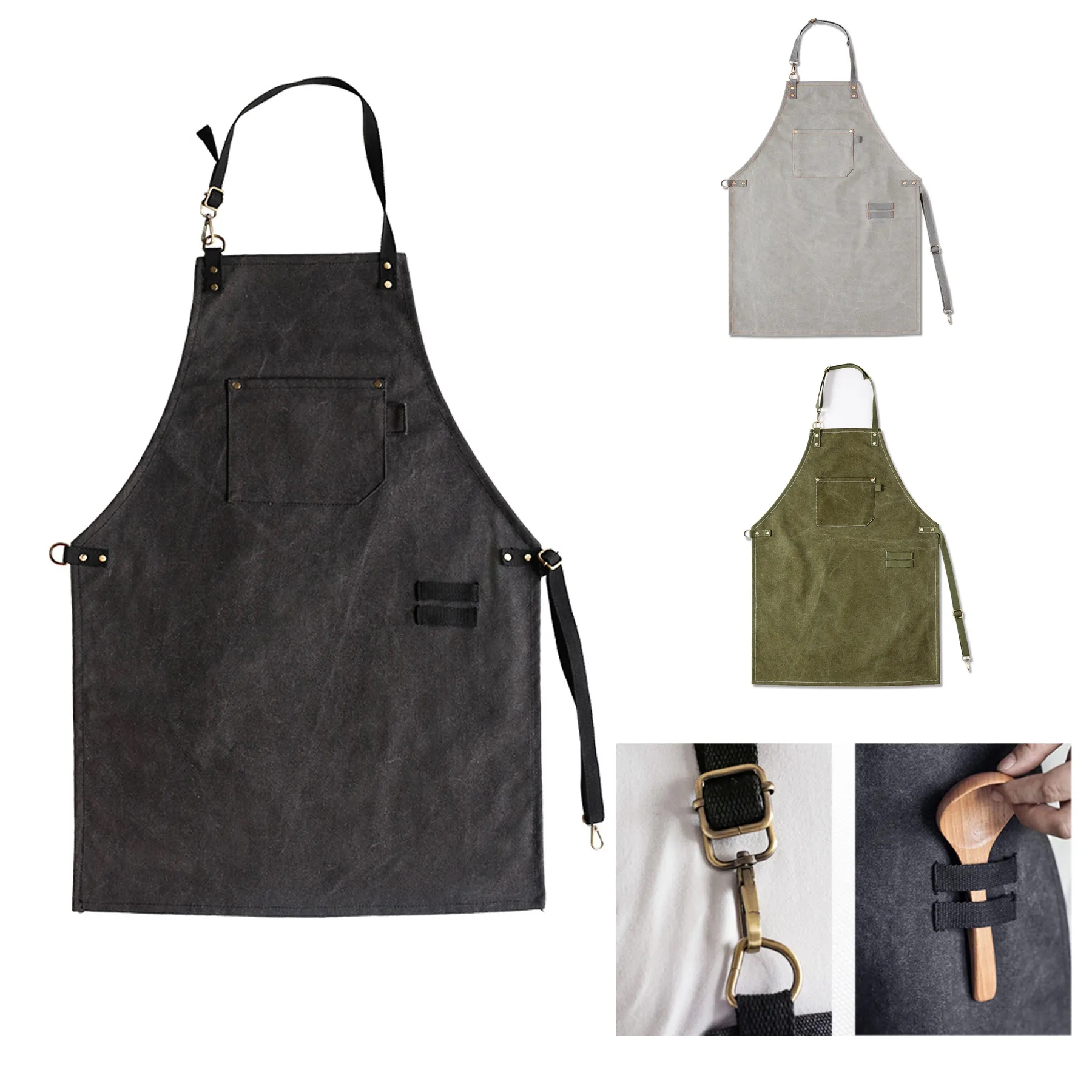 Adjustable Uniform Cafe Kitchen Working Canvas Bib Apron 1