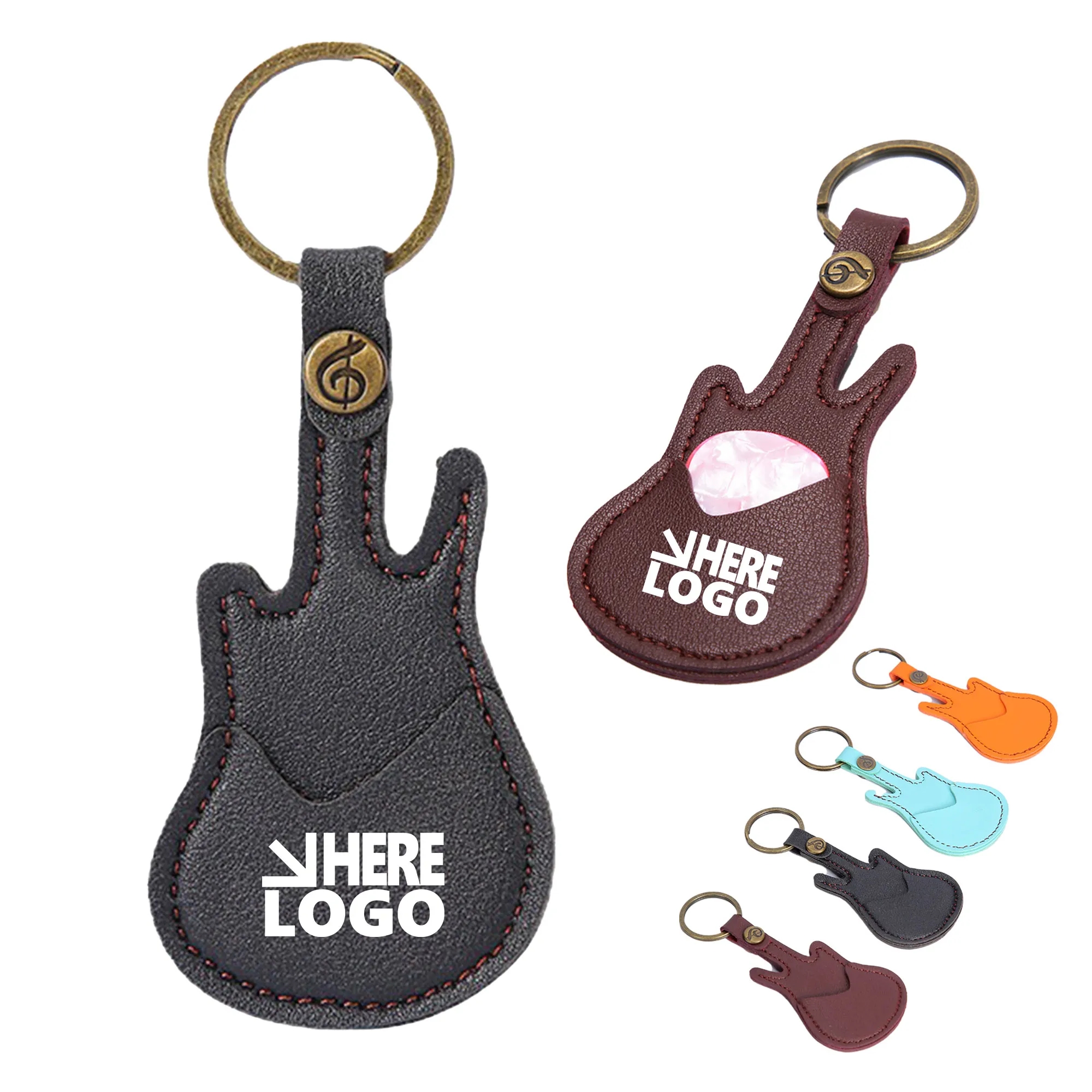 MOQ 20 Guitar Pick Holder Key Chain PU Leather