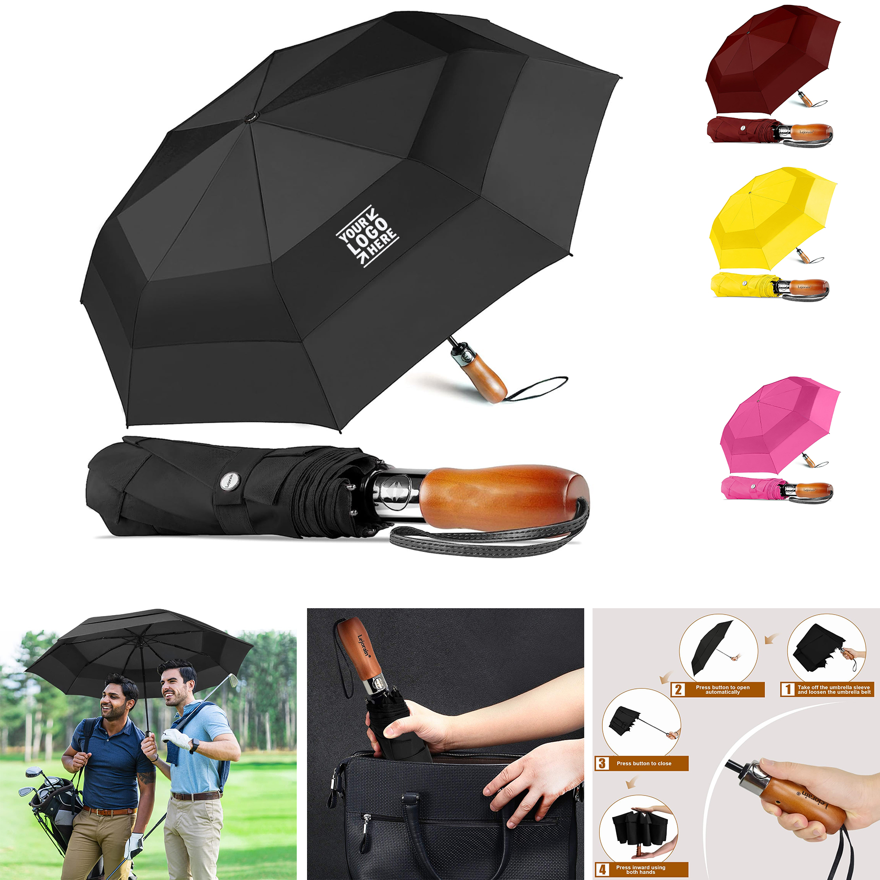 54inch Large Compact Oversized Windproof  Auto Open Close Folding Travel Golf Umbrella

