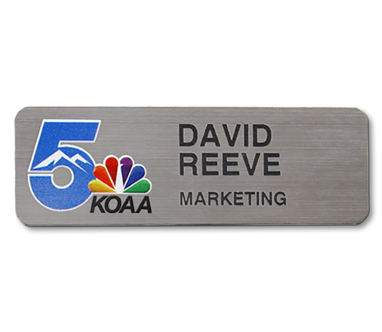 The Olympic UV Printed and engraved name badge on 2-ply plastic 1"x3" 2