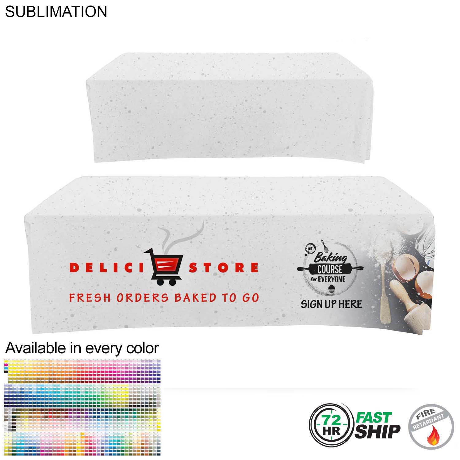 72 Hr Fast Ship - Sublimated Box Style Fitted Tablecloth for 8' Table, 4 sided, Closed back 3