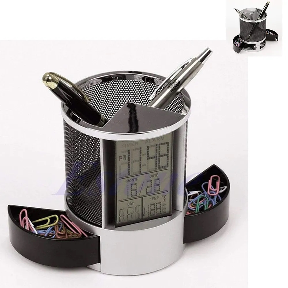 Multi-Function Desk Holder Caddy Clock 4
