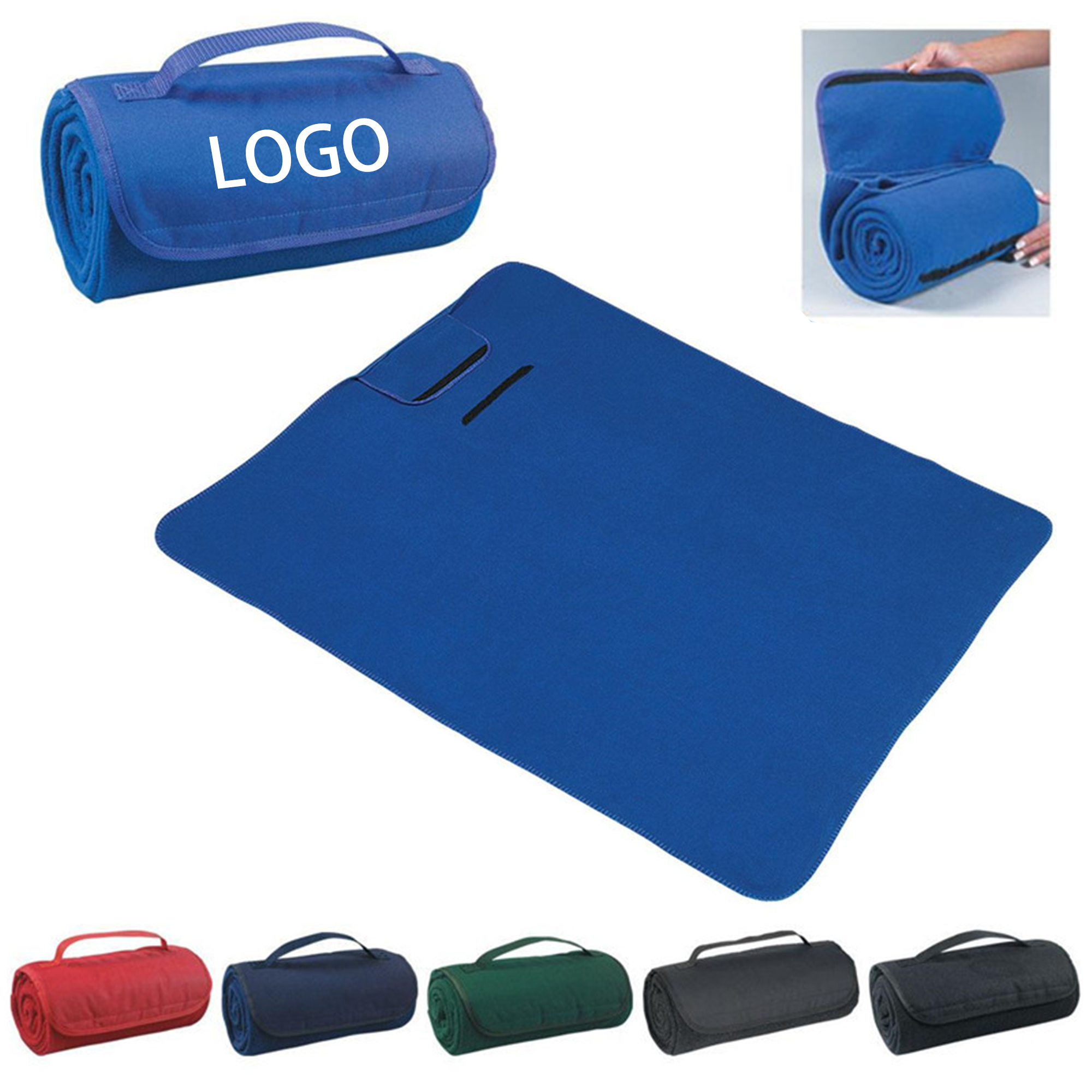 Roll-up Fleece Travel Picnic Blanket MOQ 50pcs