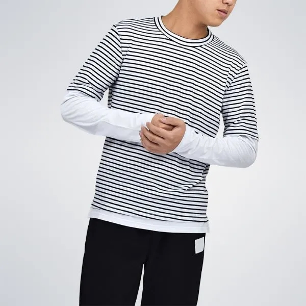 Men's Striped Patchwork Long Sleeve Hip Hop T-Shirt 5