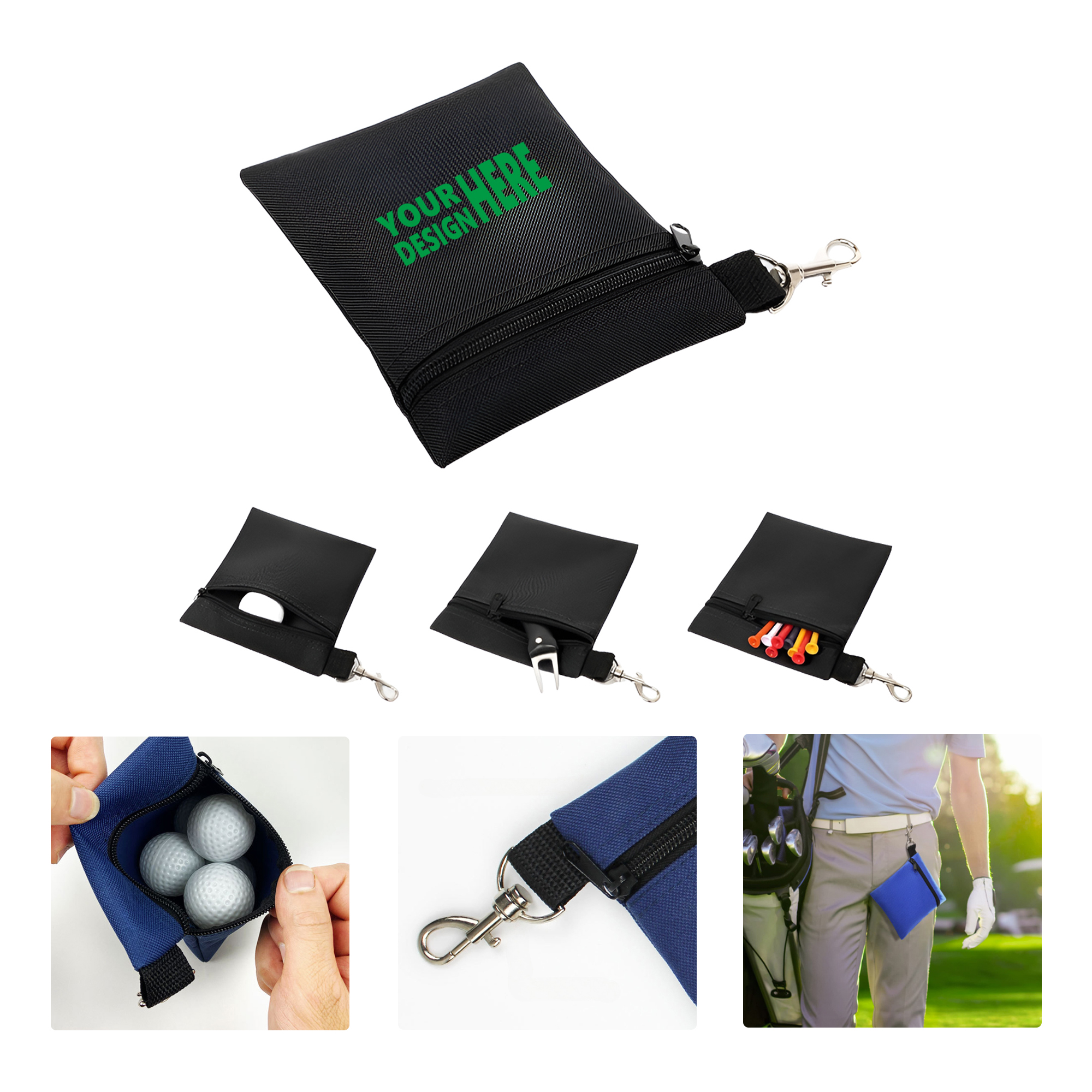 MOQ50 Portable Golf Nylon Ball Bag with Waist Clip 2
