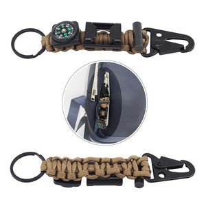 Durable Rope Key Chain With Whistle Flint And Compass 9