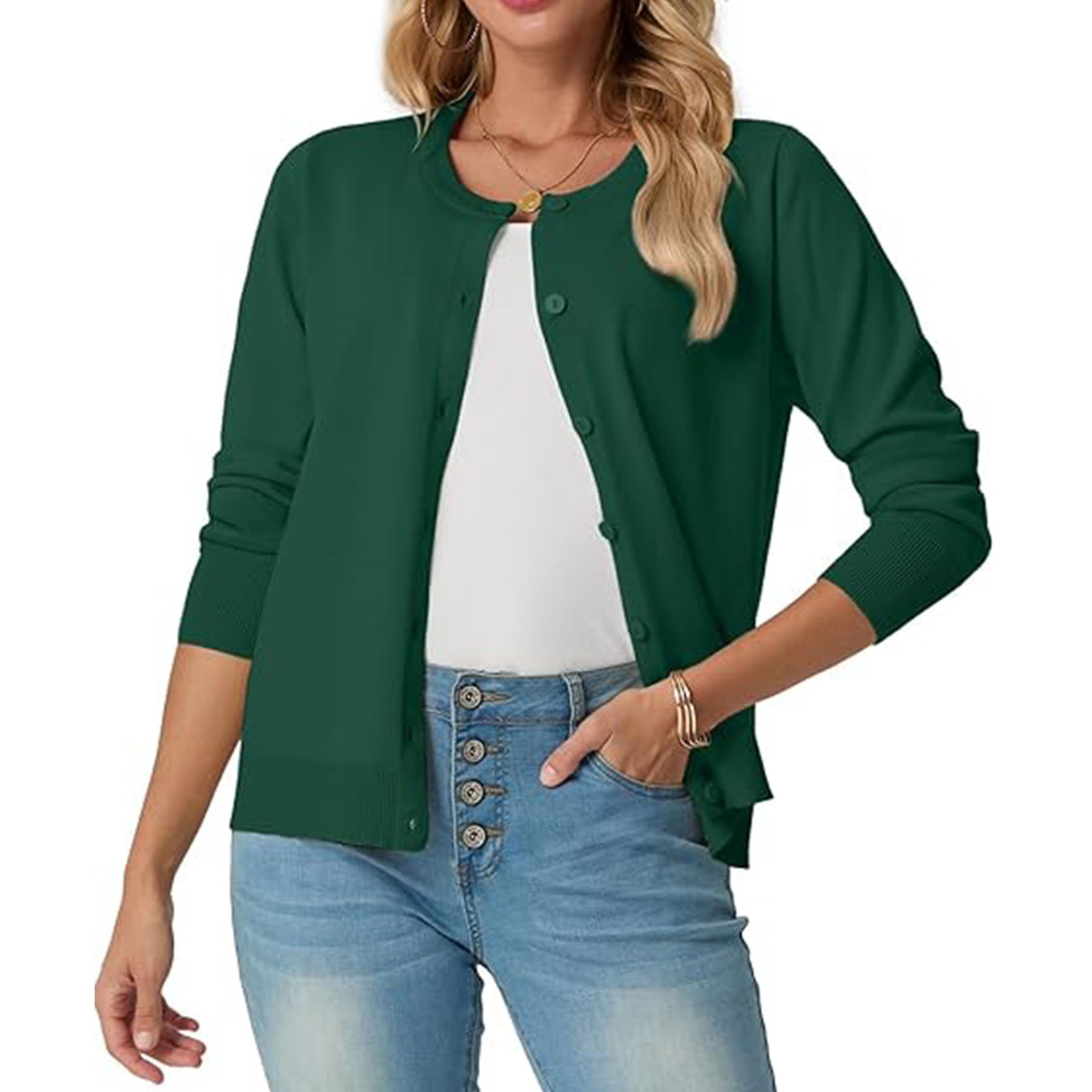 Women's Long Sleeved Lightweight Round Neck Casual Cardigan 16