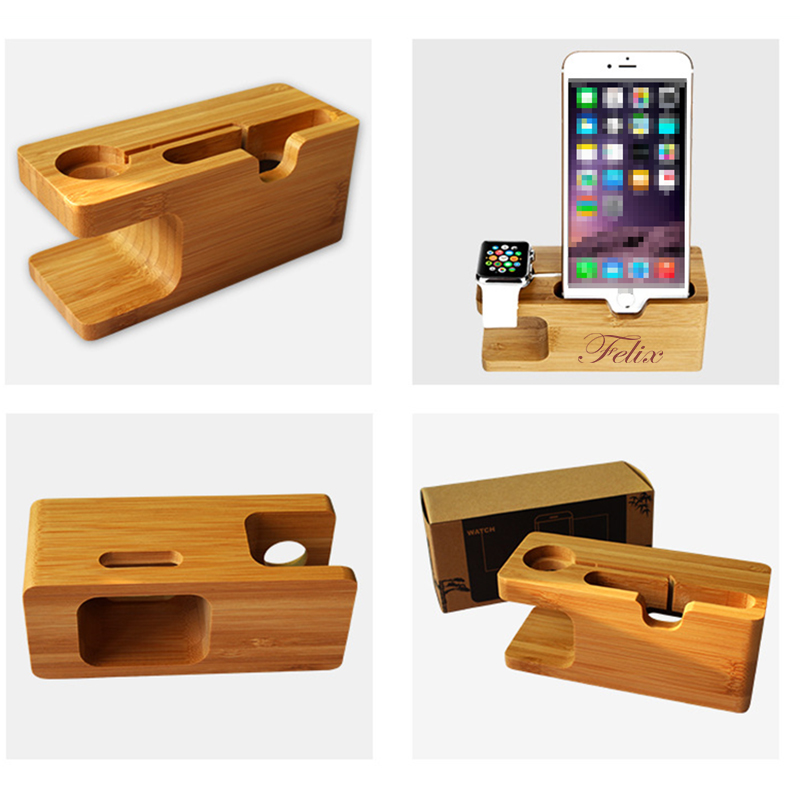 Bamboo Phone Charger Dock Station Watch Bracket Cradle Stand 2