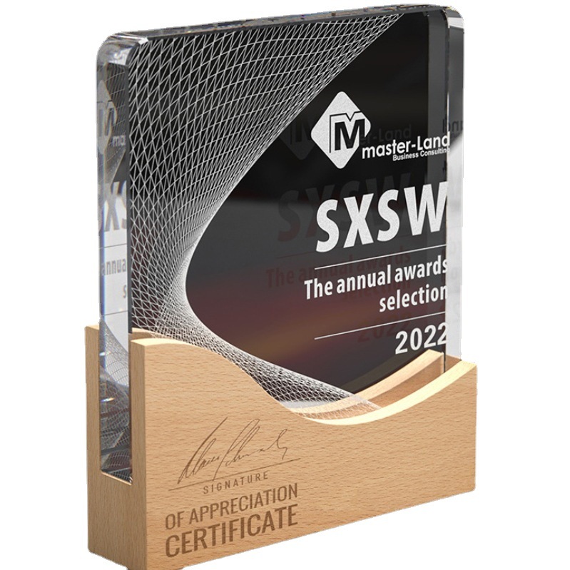 Wooden Base Crystal  Trophy 5