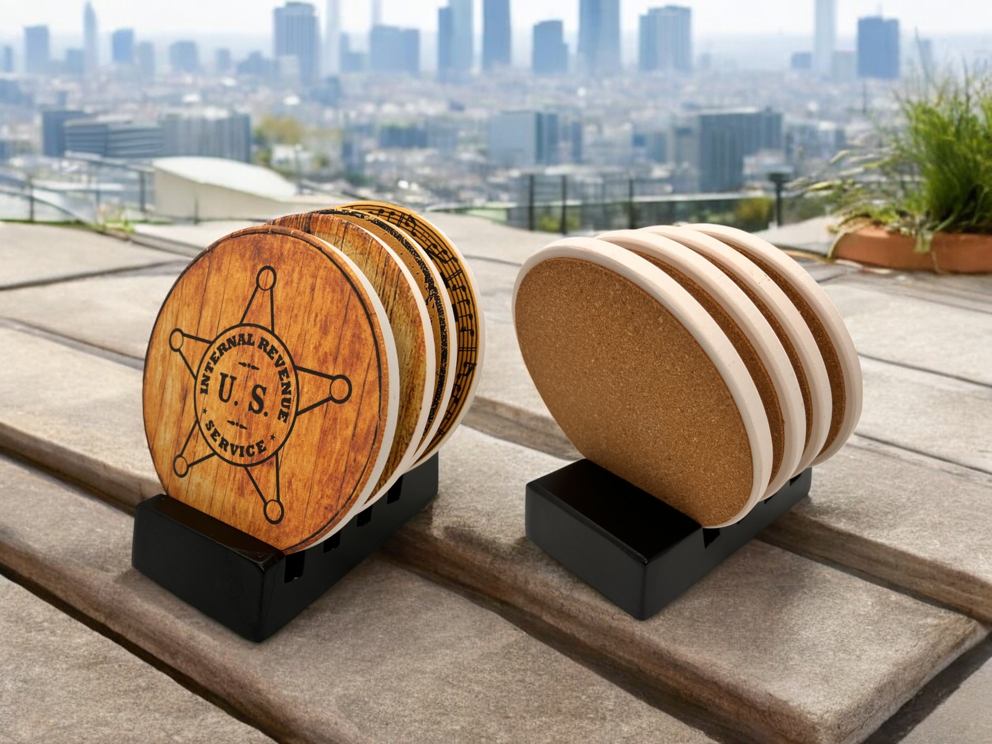 Slotted Wooden Coaster Holder Black Finish 3