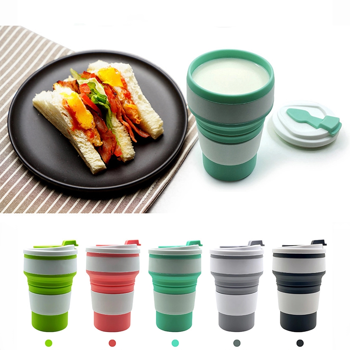 Silicone Portable Folding Water Cup With Lid 2