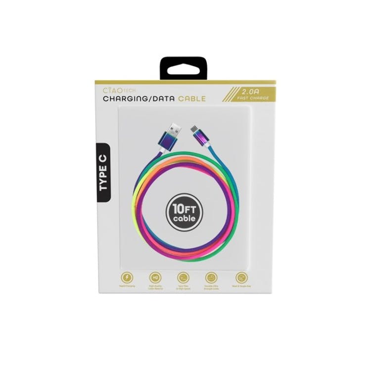 Rainbow Type C Cables - Fast Charging 10' 2
