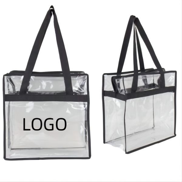 Clear Double Zipper Pull Closure Tote Bag 1
