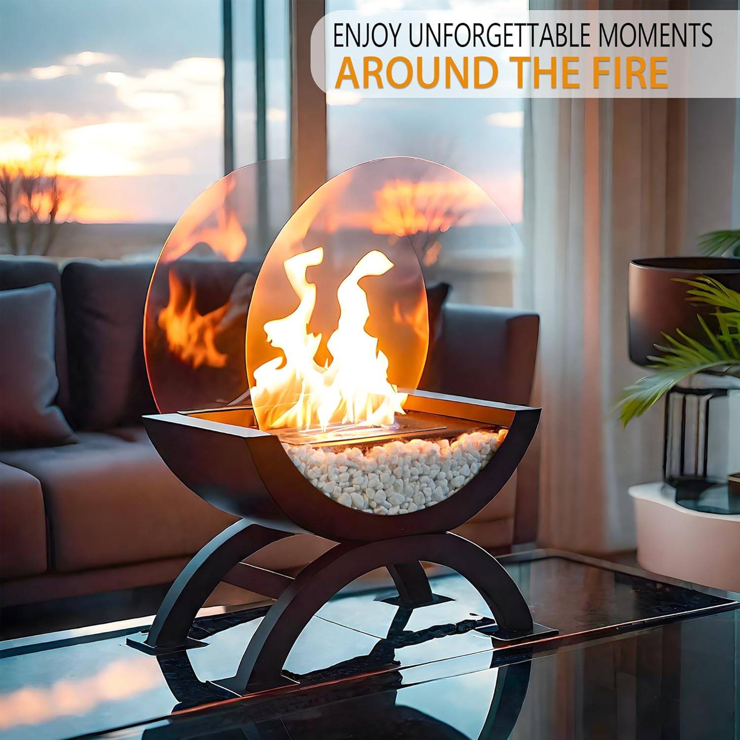 Round Glass Tabletop Fireplace 6