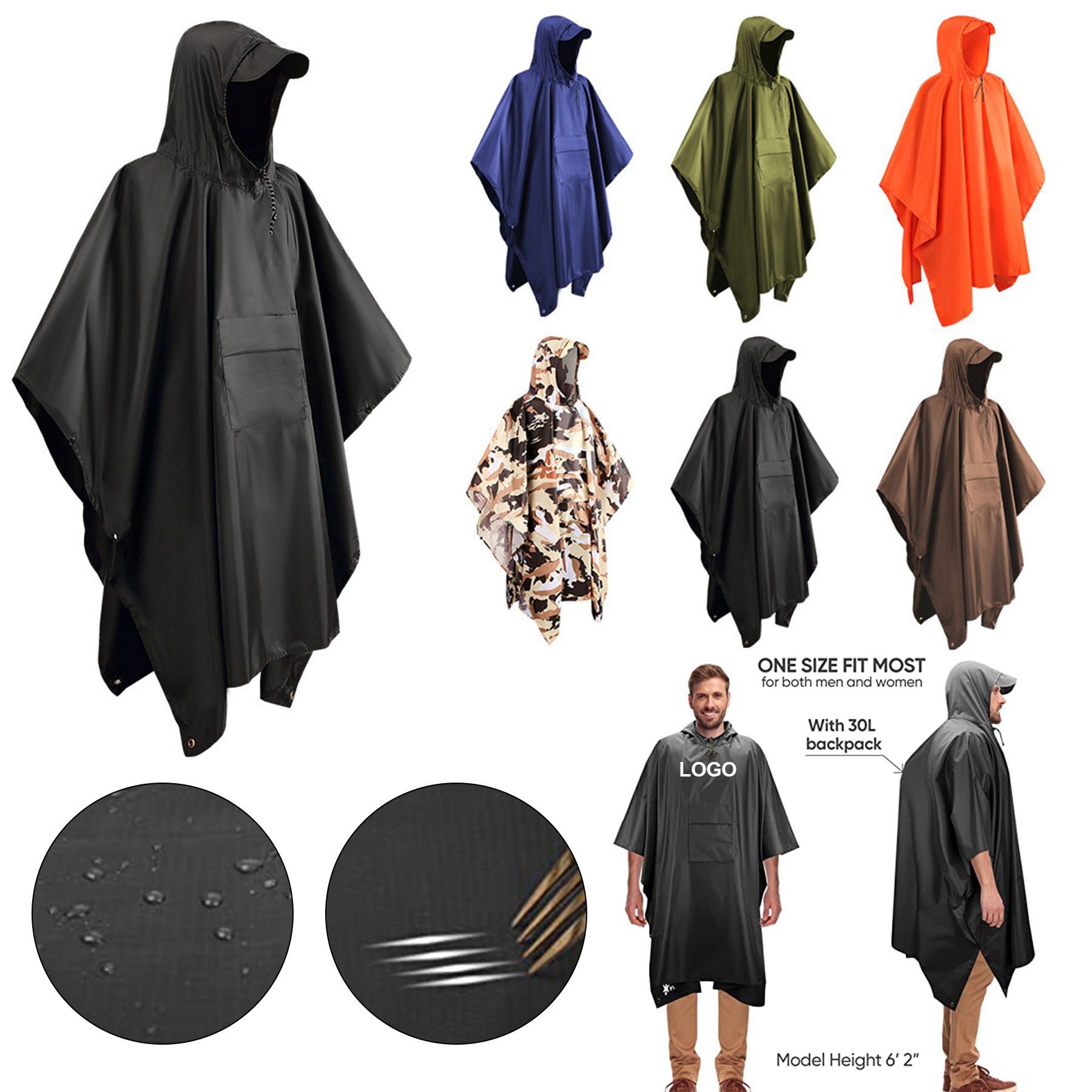 Hooded Rain Poncho with Pocket