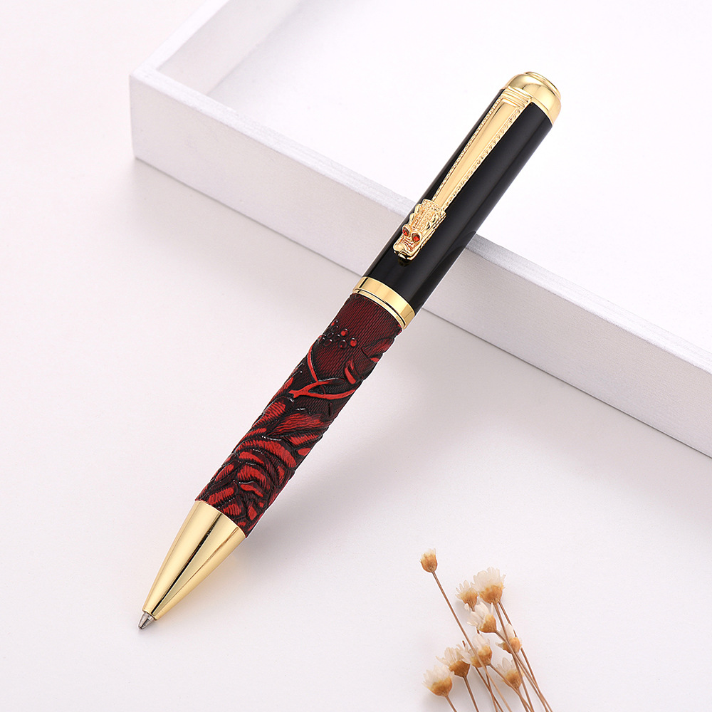 Vintage Leather Ball Pen with Dragon Shape Clip 6