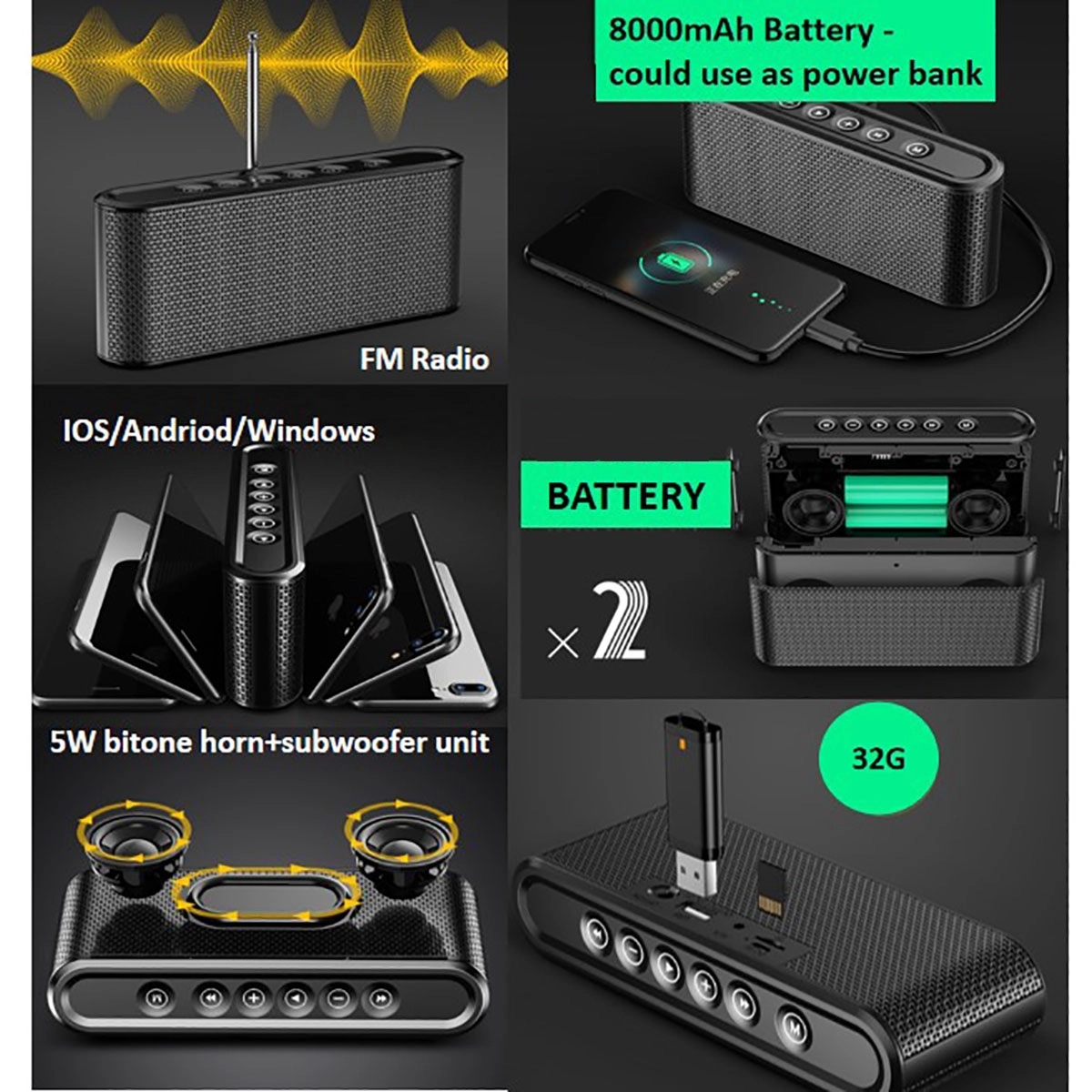 Bluetooth Speaker With Power Bank Powerful 3