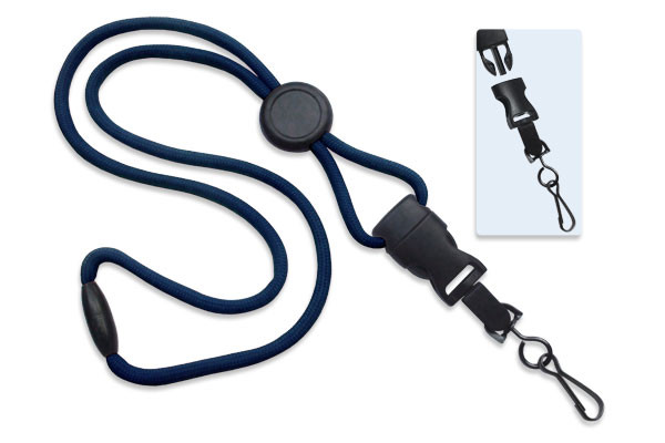1/4" Blank Detachable Lanyard w/Round Slide & Swivel Hook (Navy Blue) 1