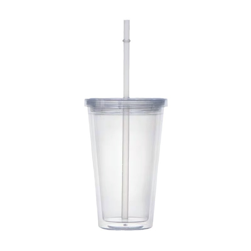 Custom 16oz Double-wall Plastic Cups with straw 4