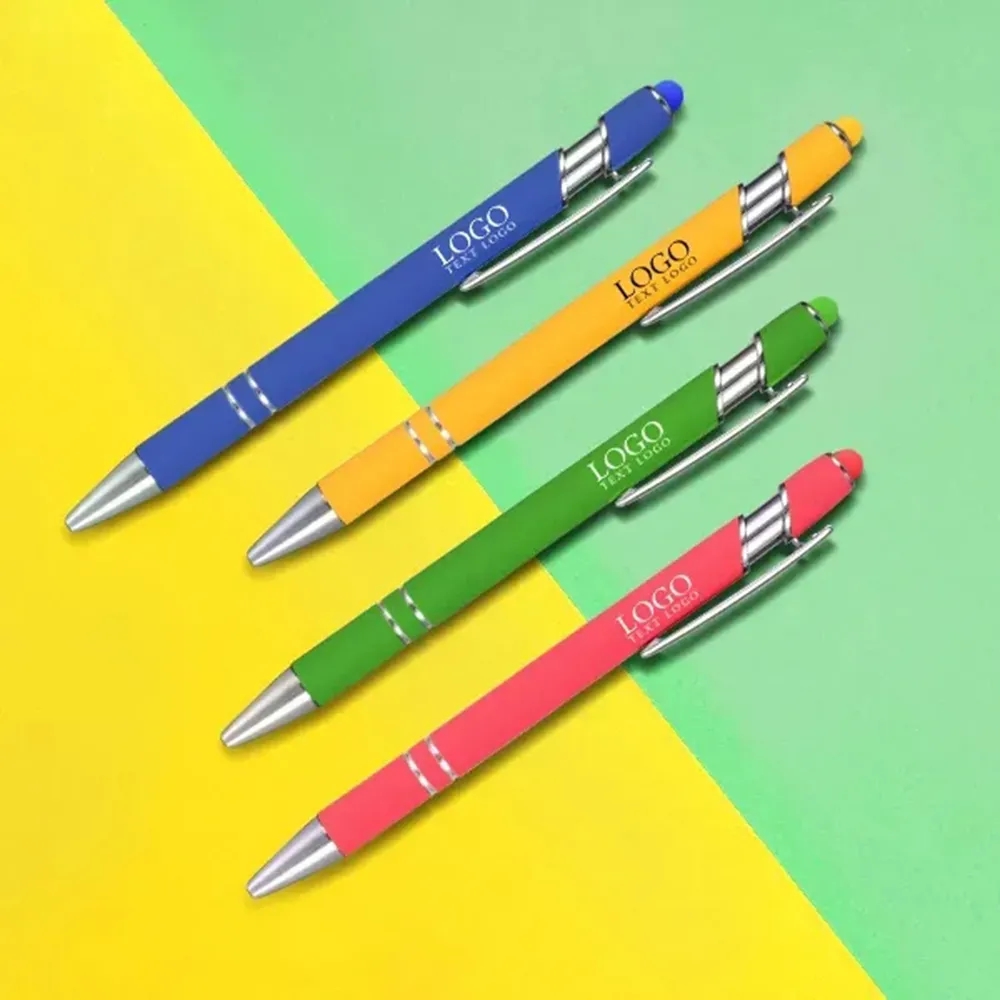 Soft Touch Metal Ballpoint Pen With Color Stylus Tip 2