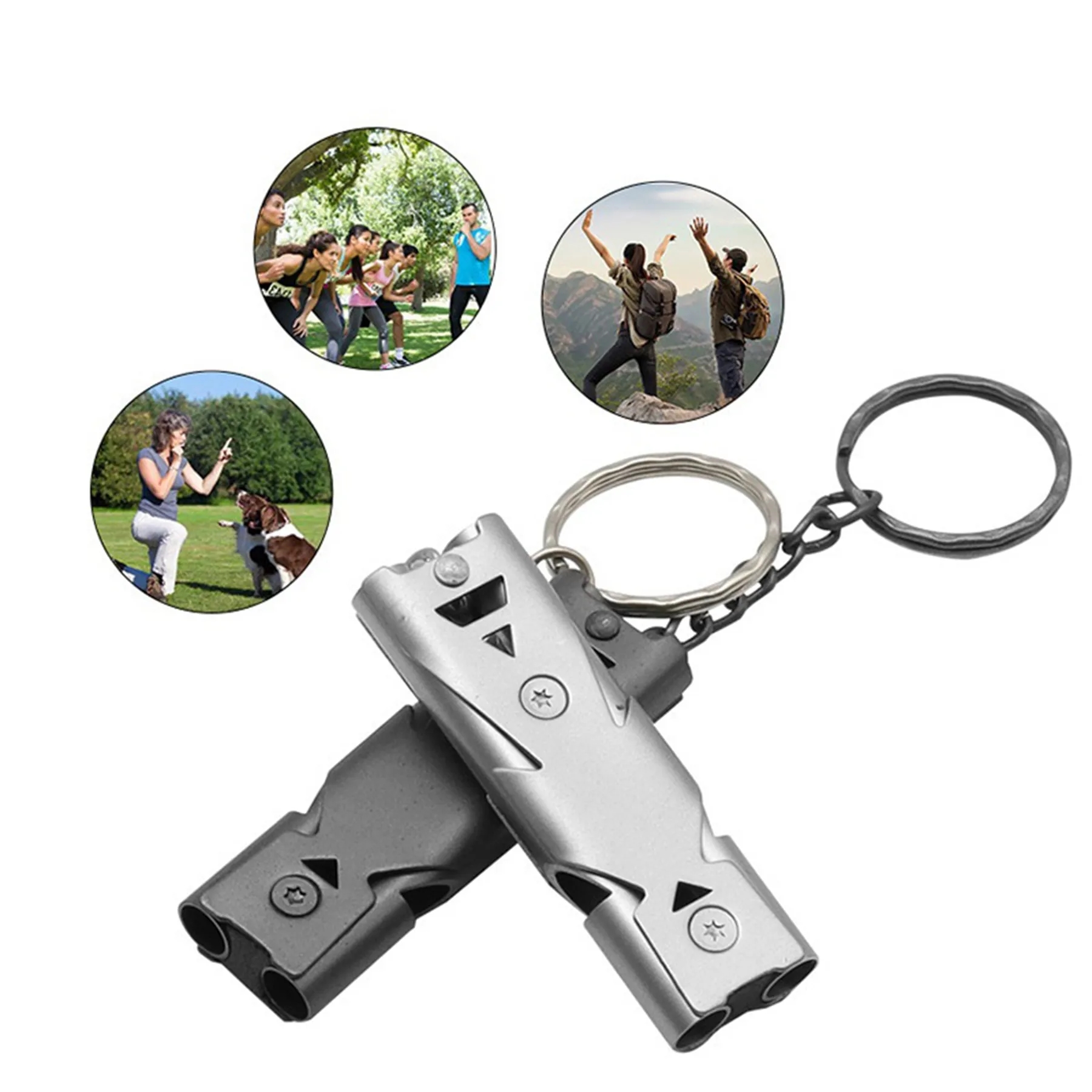 Metal Double Pipe Emergency Survival Self Defense Whistle 7