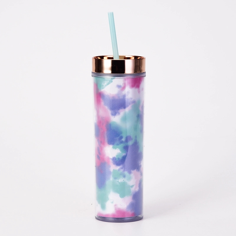 Custom 16 oz Transparent AS Plastic Tie dye Straw Tumbler 4