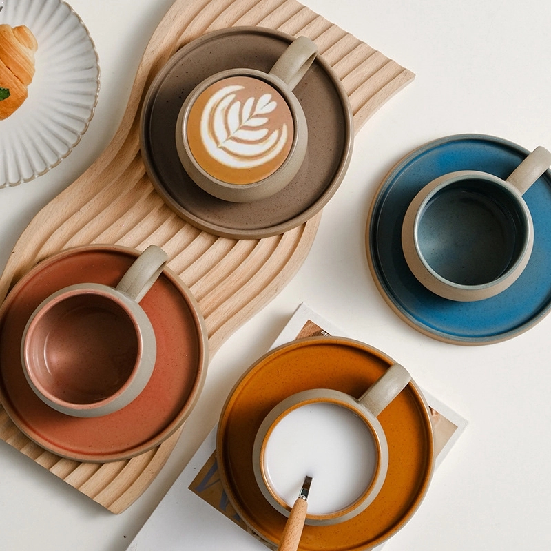 Custom 8 oz Ceramic Coffee Mug Saucer Set 8