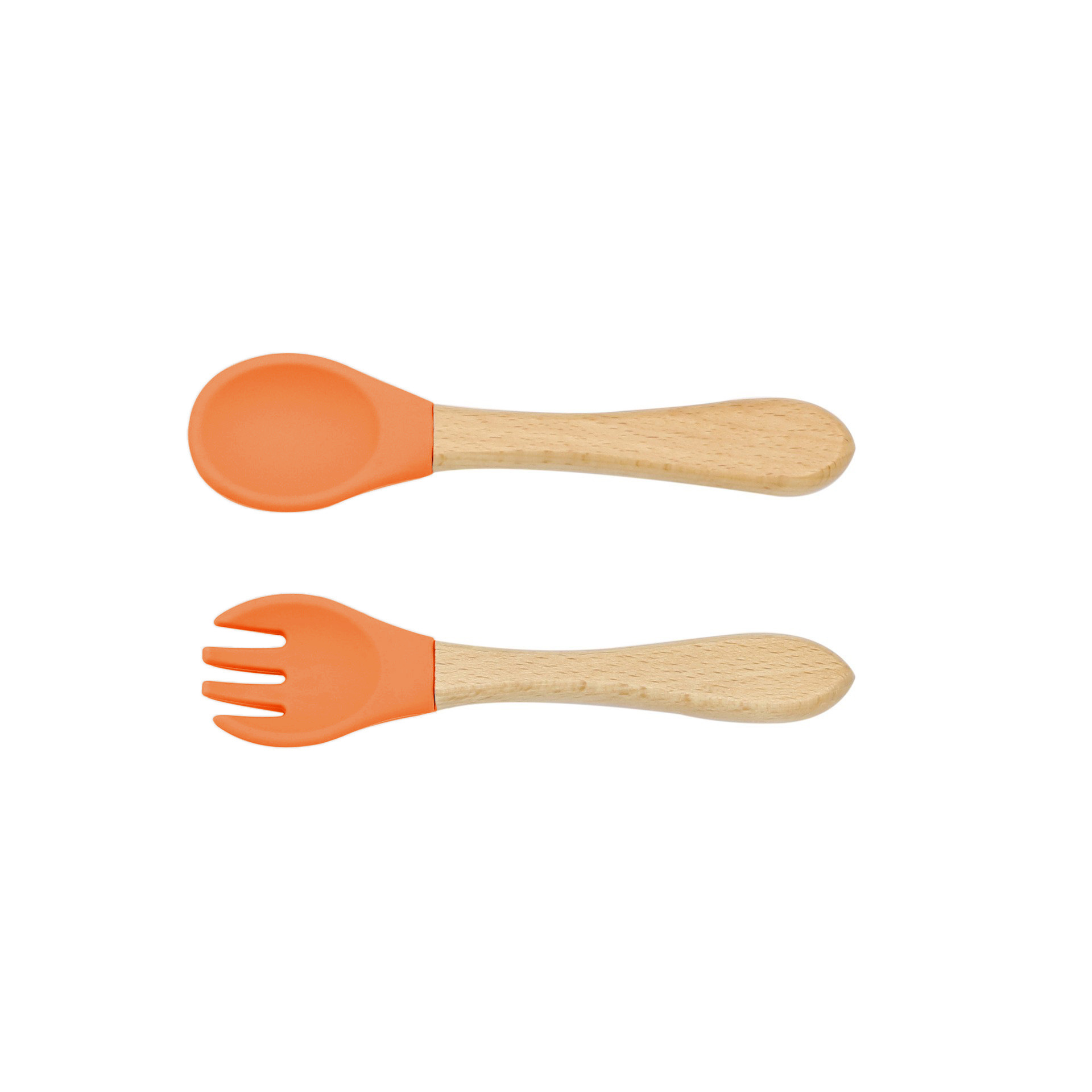 Baby Feeding Wooden Handle Silicone Fork & Spoon Set 8