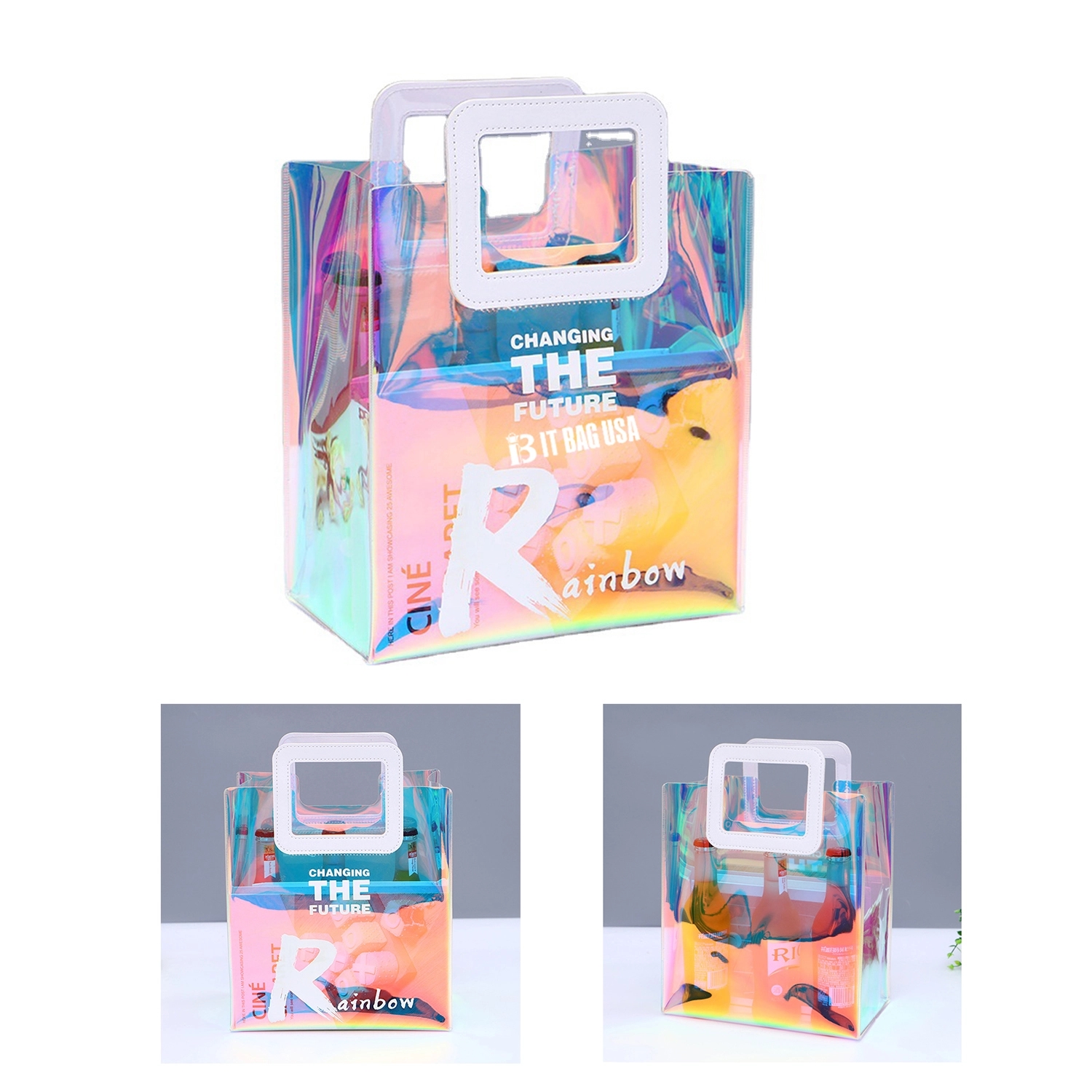 Clear Iridescent Bag Holographic Pvc With Leather Handle 2