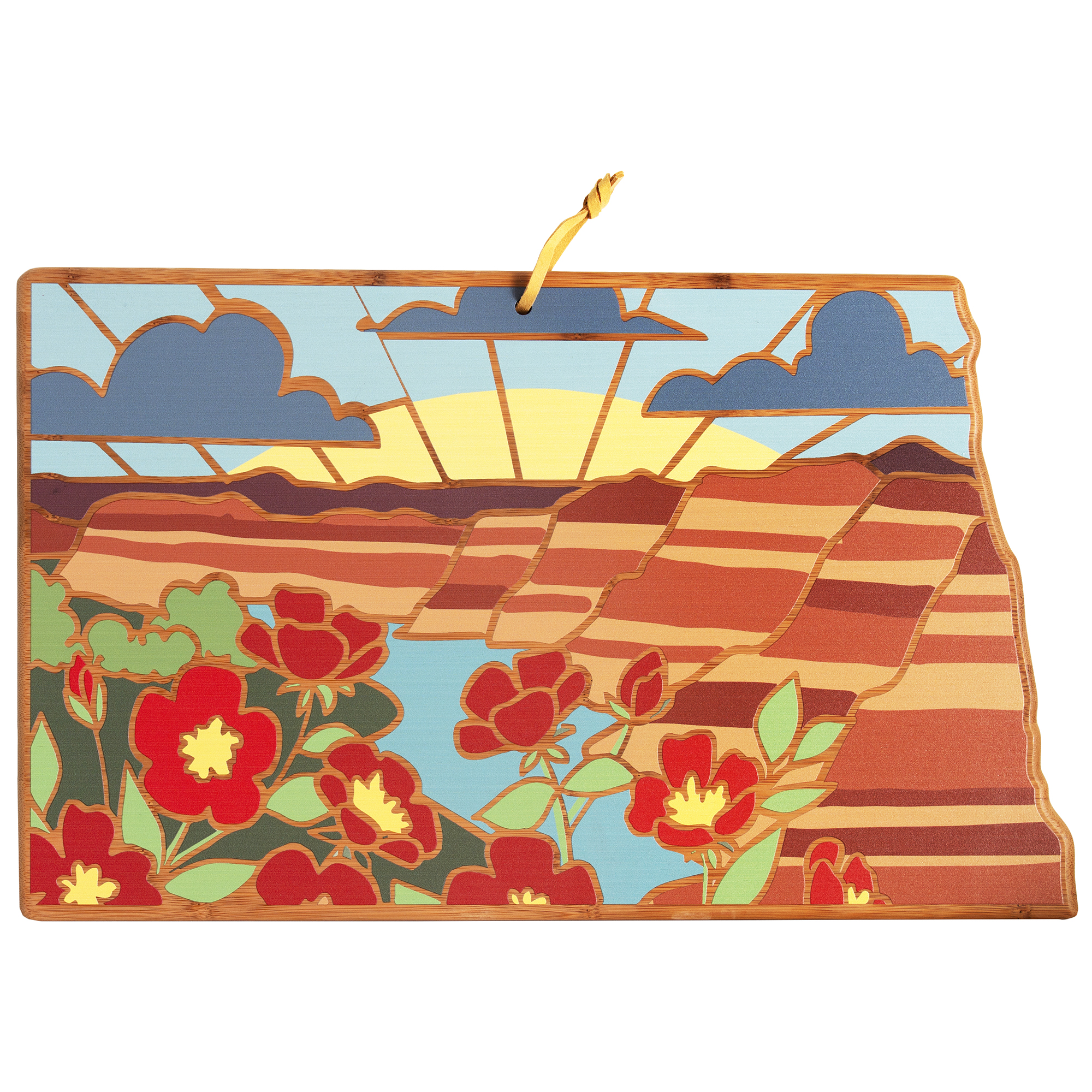 North Dakota State Shaped Serving and Cutting Board with Artwork by Summer Stokes