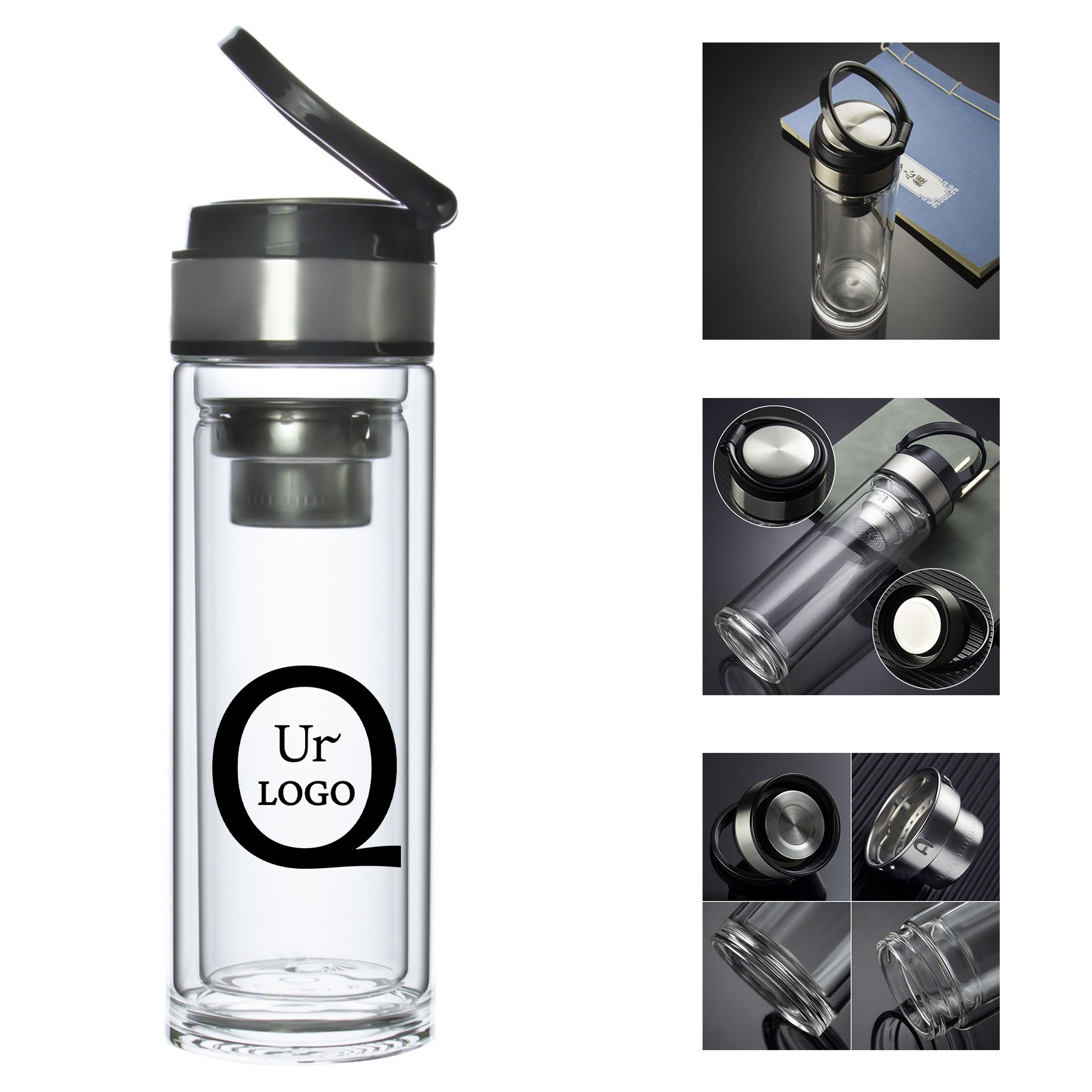 10Oz Double Wall Borosilicate Glass Bottle 1