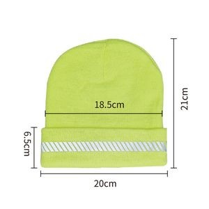 Reflective Striped Lined Fluorescent Knitted Beanie Hat 4
