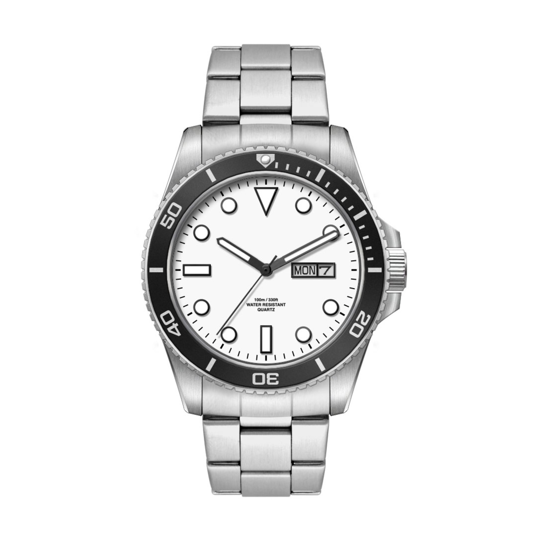 42.5MM, SS, SILVER CASE, BK BEZEL,  3-HAND MVT, DAY-DTE 4